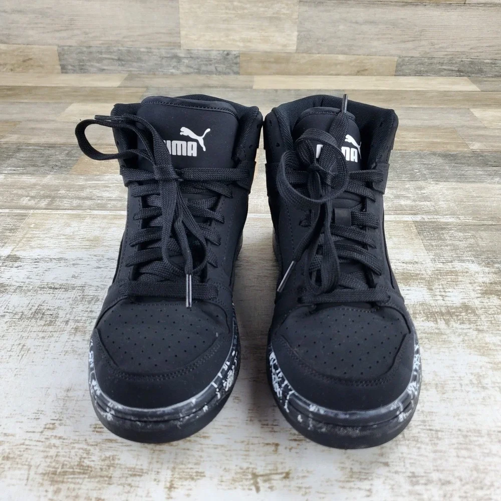 PUMA Rebound Layup Kids Shoes Sz 6.5 M Black Mid-Top Leather Lace Up Sneakers